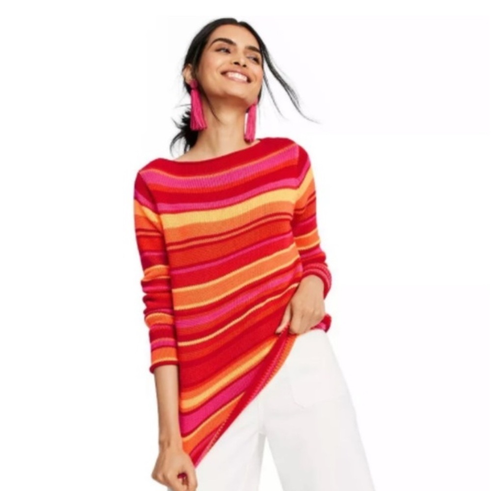 NWT Isaac Mizrahi Vibrant Striped Sweater, 20th Anniversary Collection, Size Lrg